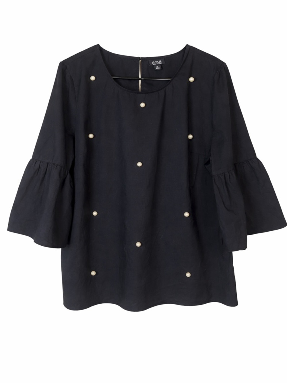 ANA Black Pearl Blouse XL Bell Sleeve Top